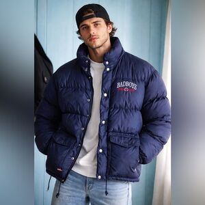 BADBOYS Navy Puffer Jacket with Embroidered Logo